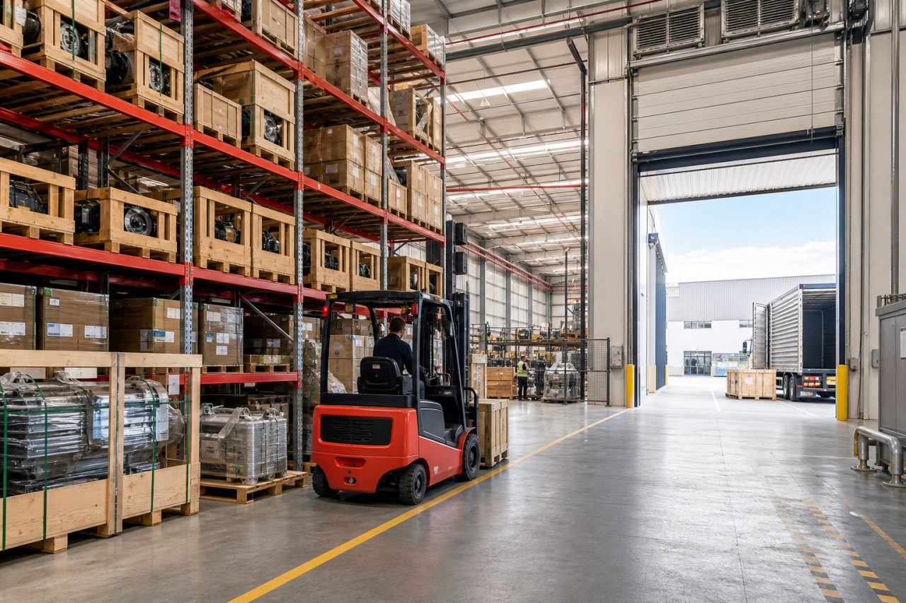 Logistics terminal with containers and port cranes